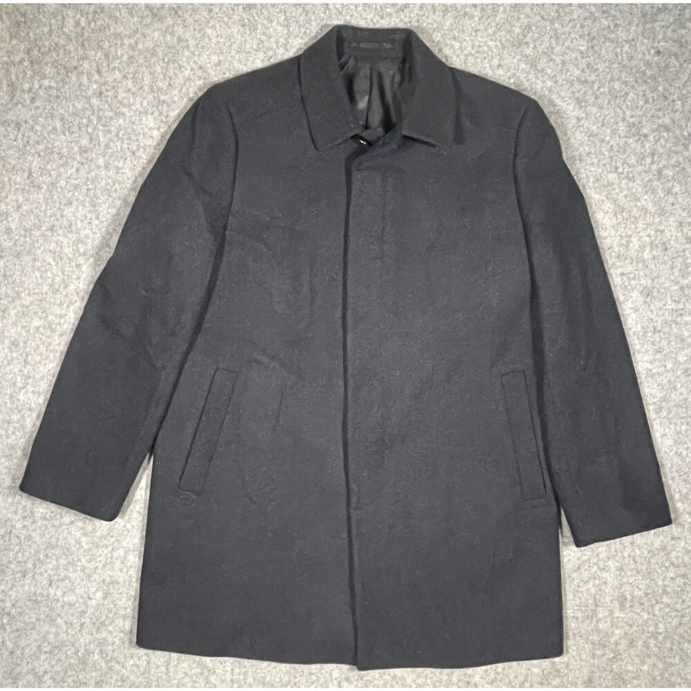 Hart Schaffner Marx Men's Black Wool Blend Car Coat Overcoat Size 44L